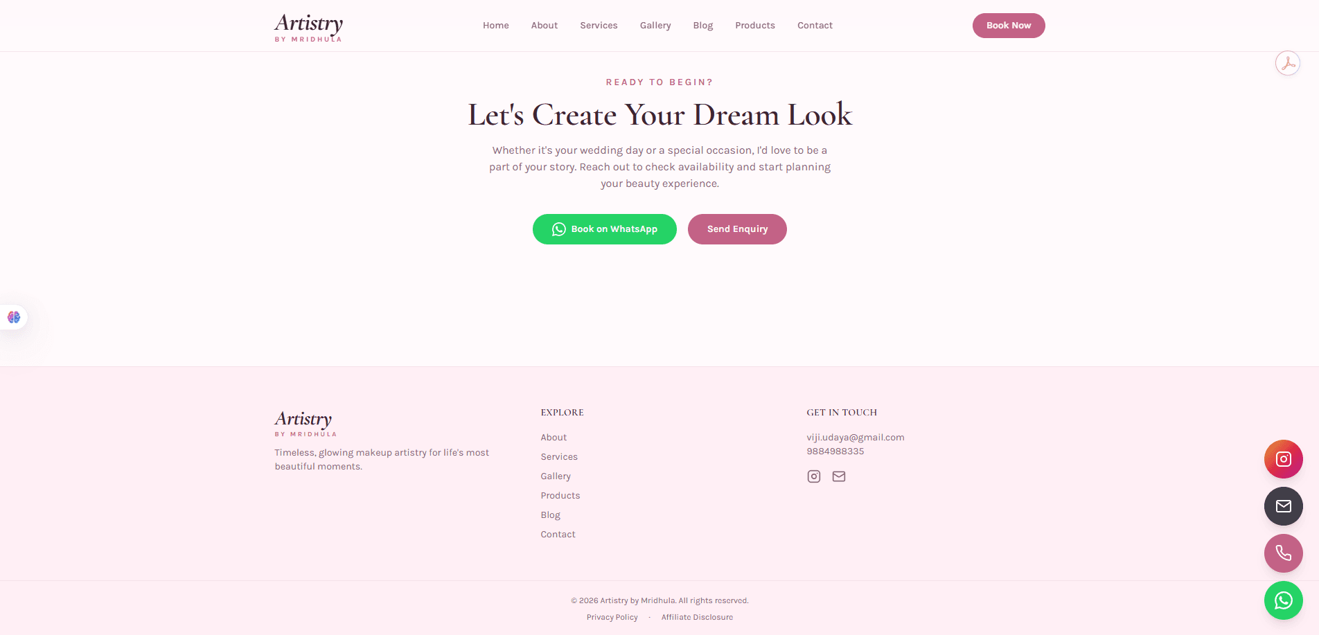 Closing CTA and site footer