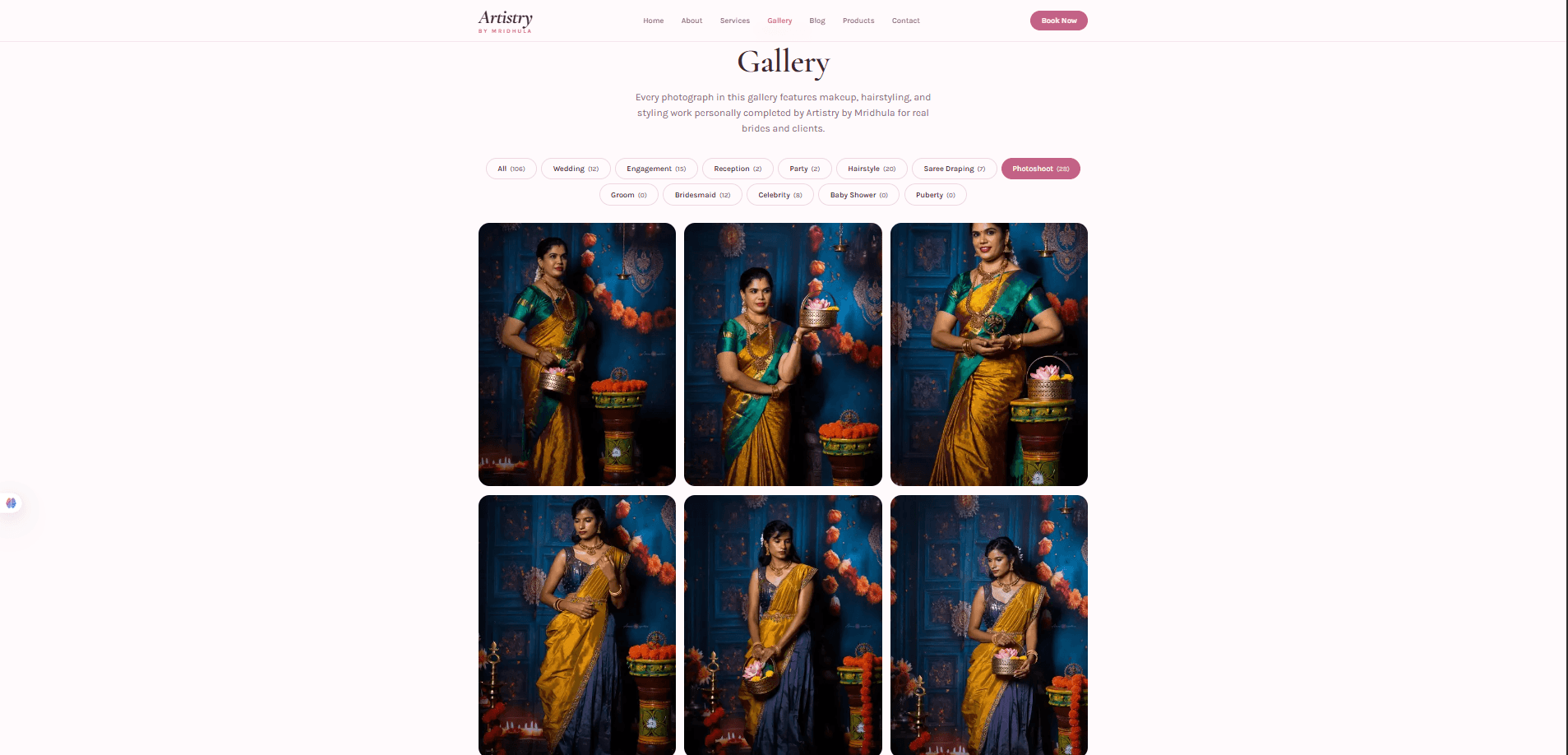 Public gallery page with category filters