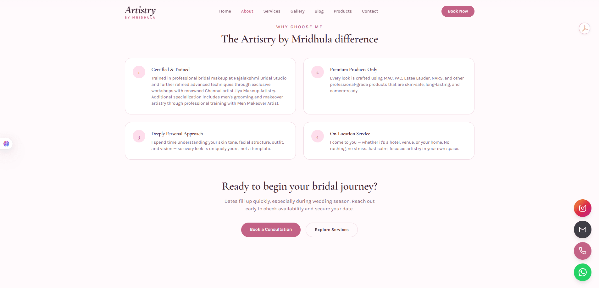 The Artistry by Mridhula difference section