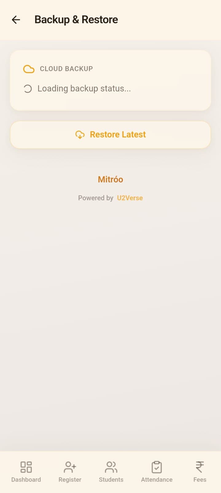 Backup and restore screen