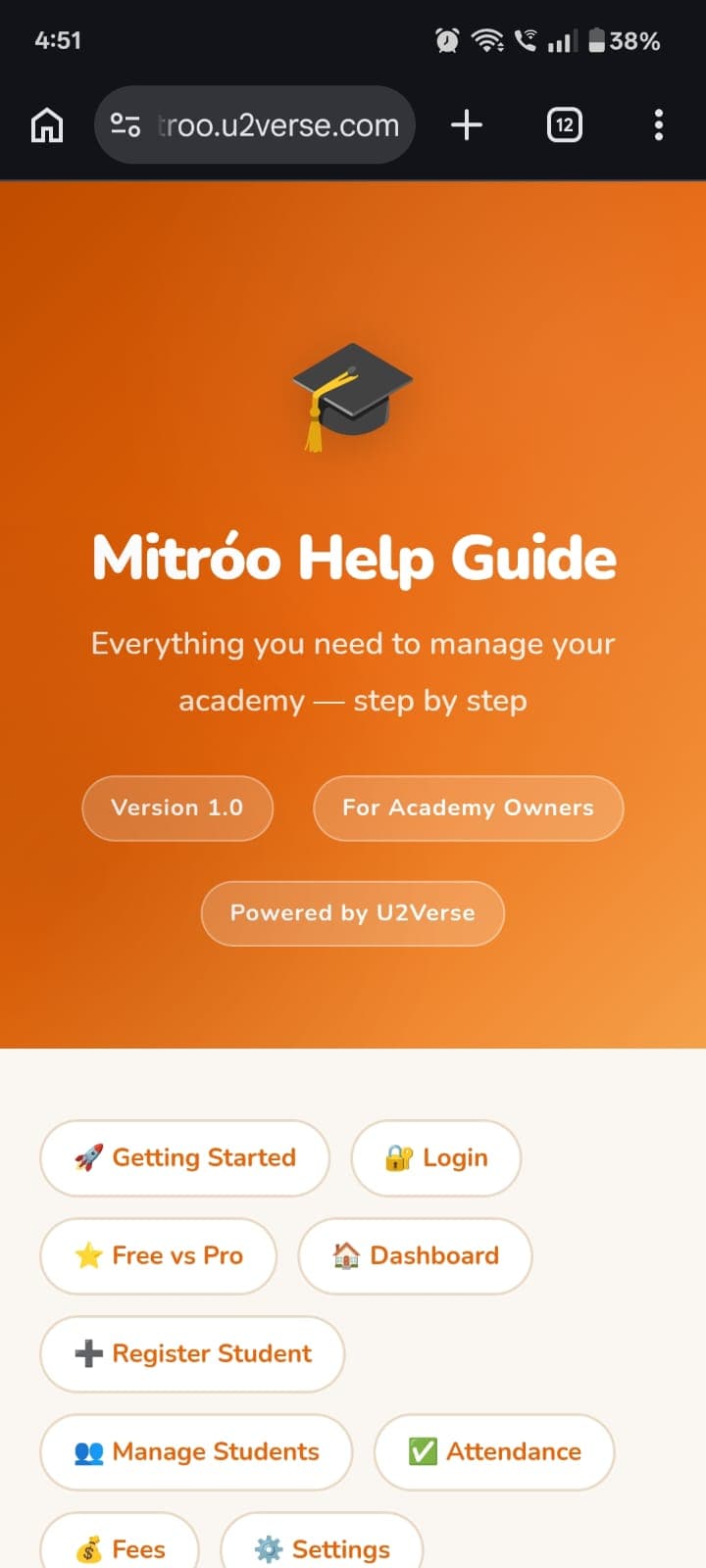 Mitróo help guide website