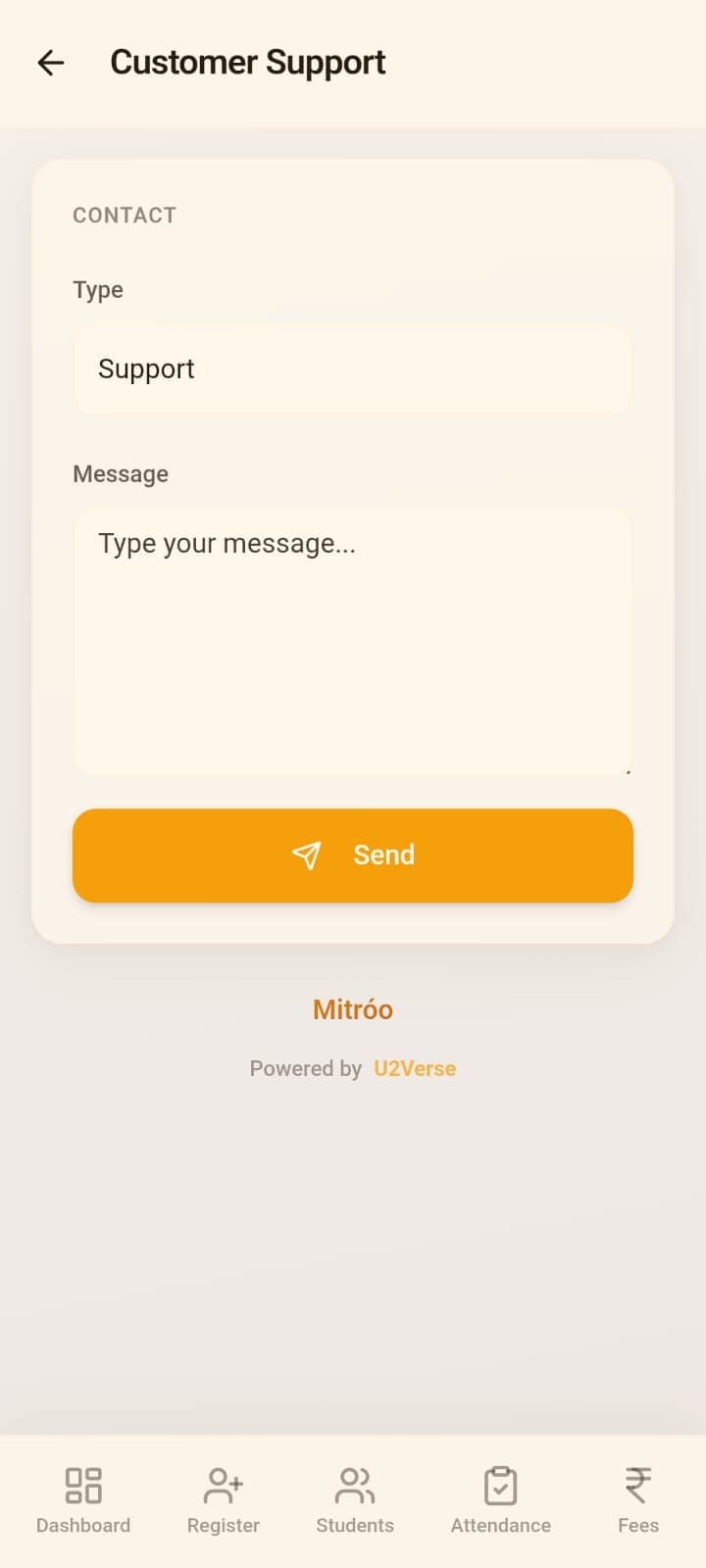 Customer support screen