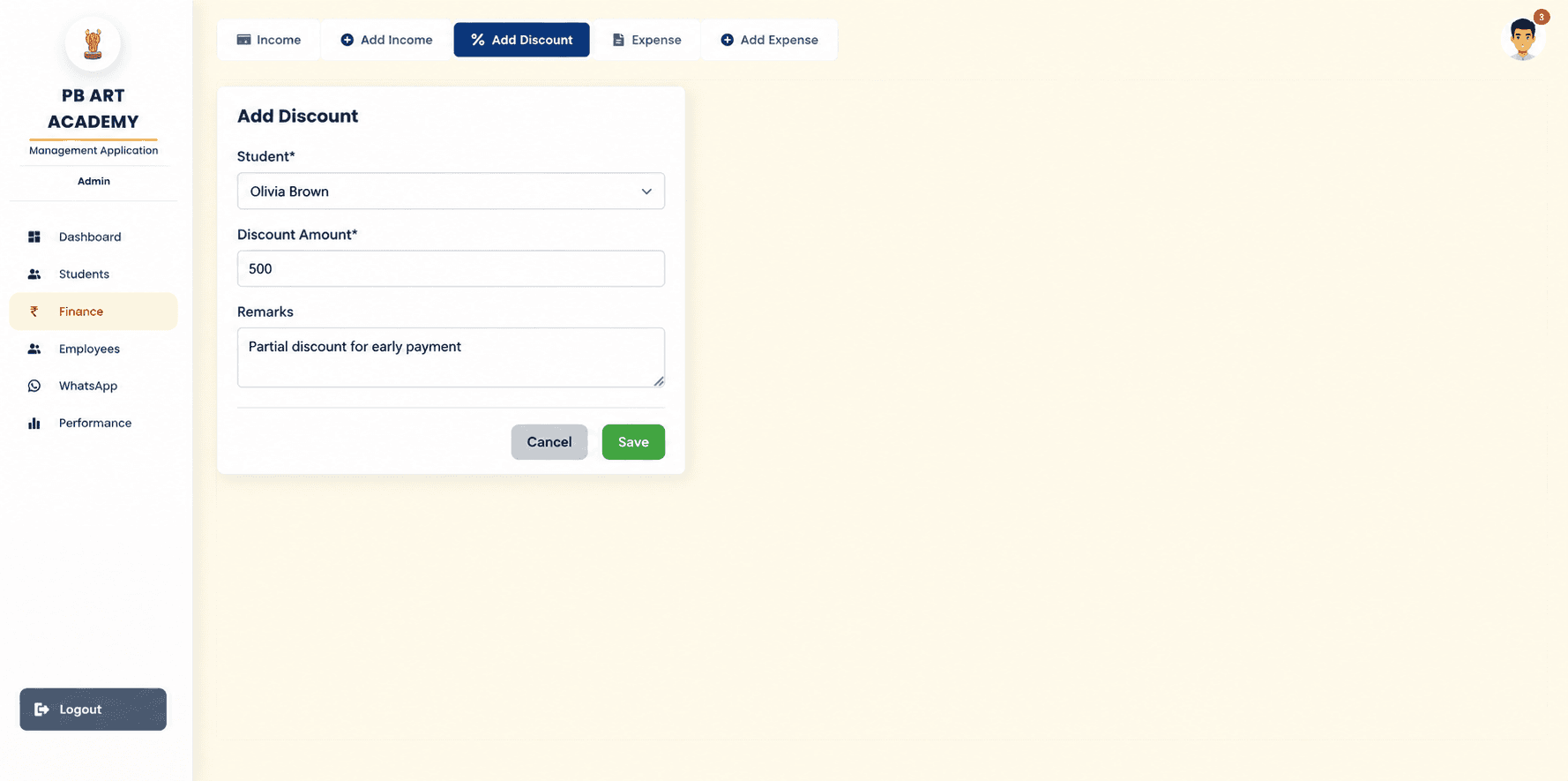Add discount form