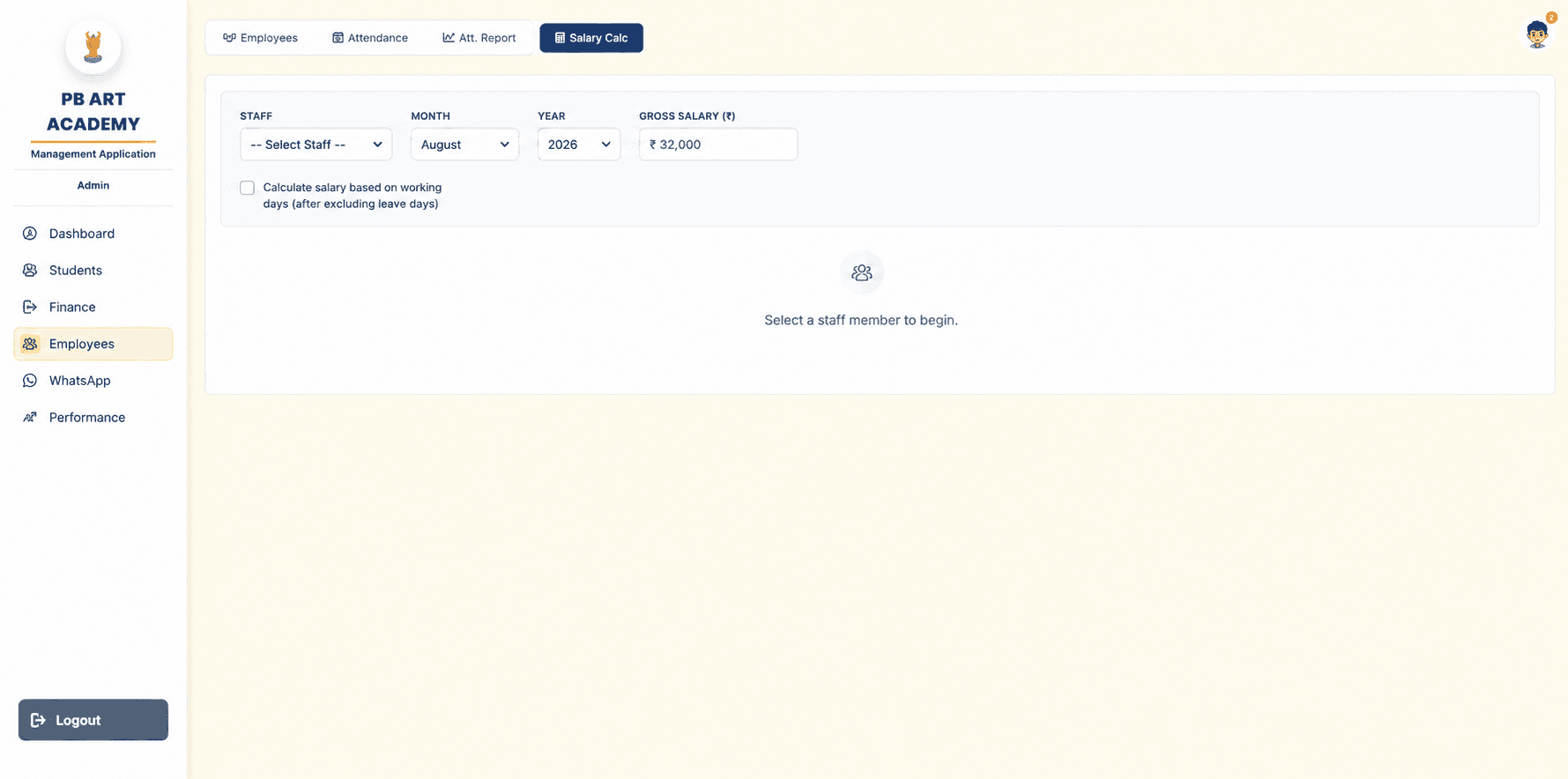 Salary calculator with gross salary and working-day adjustment