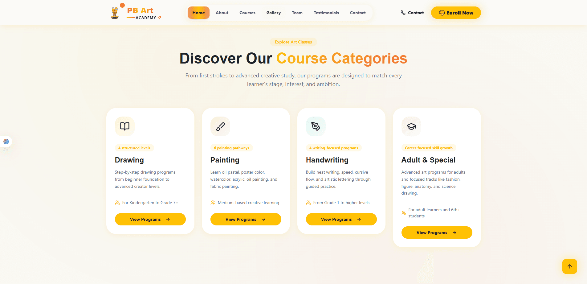 Homepage course categories preview