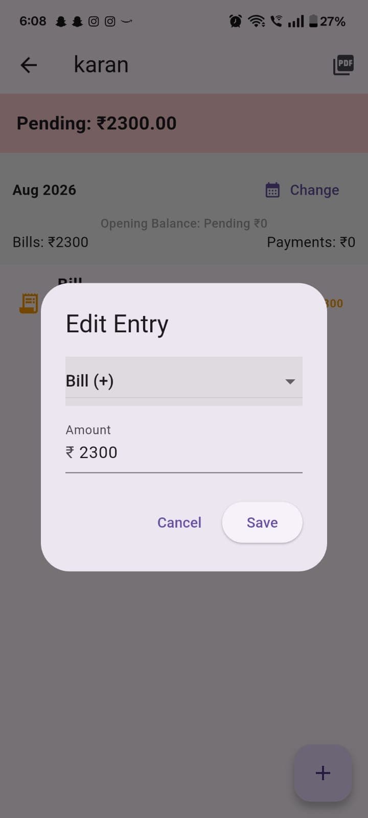 Edit entry dialog