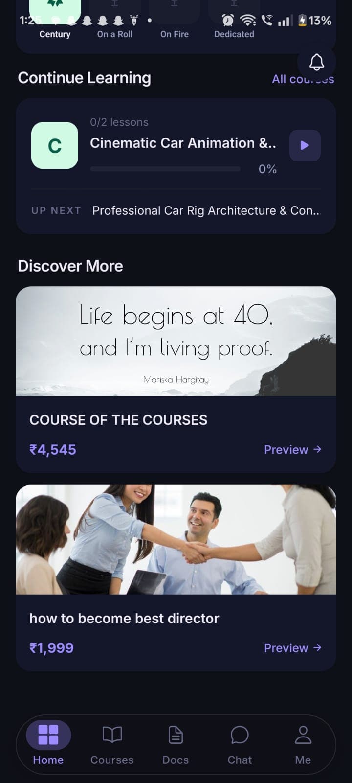 Student mobile app home dashboard, streak detail