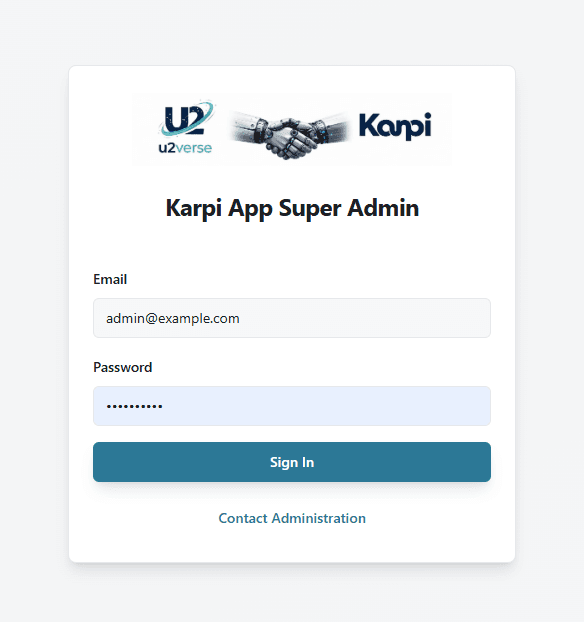 Super admin login screen