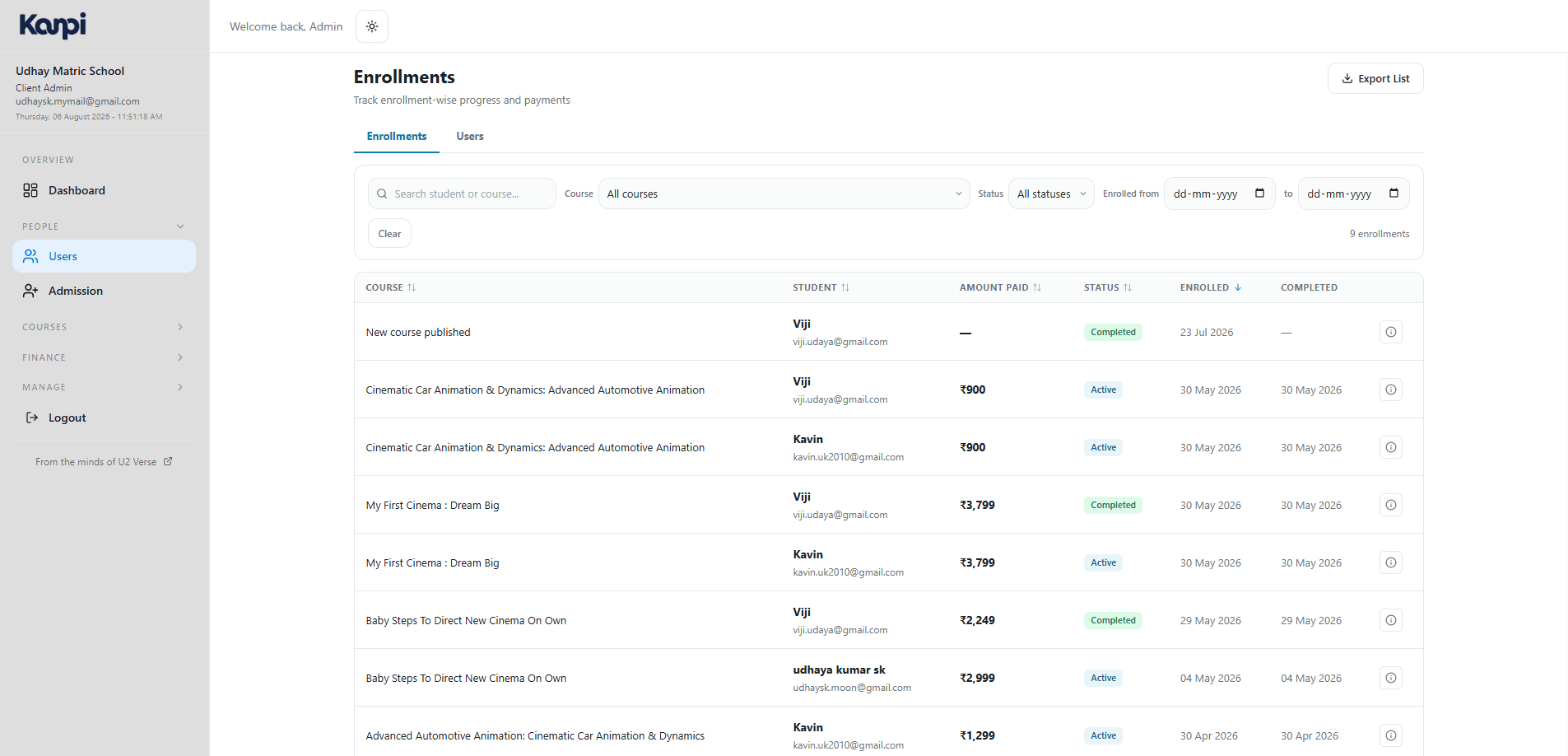 User directory for the academy